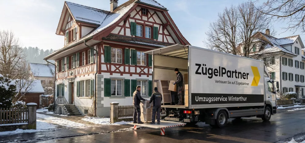 Umzugswagen von Zuegelpartner vor einem Haus in Winterthur Umzugswagen von Zuegelpartner vor einem Haus in Winterthur