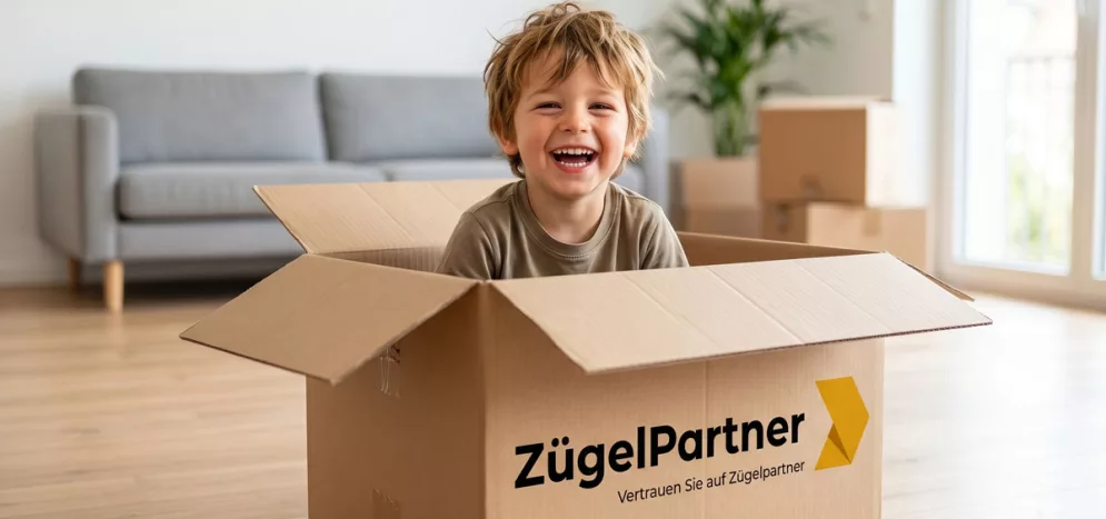 Platzhalter Bild Lachendes Kind sitzt in einem leeren Umzugskarton in einem hellen, neu bezogenen Wohnzimmer Platzhalter Bild Lachendes Kind sitzt in einem leeren Umzugskarton in einem hellen, neu bezogenen Wohnzimmer